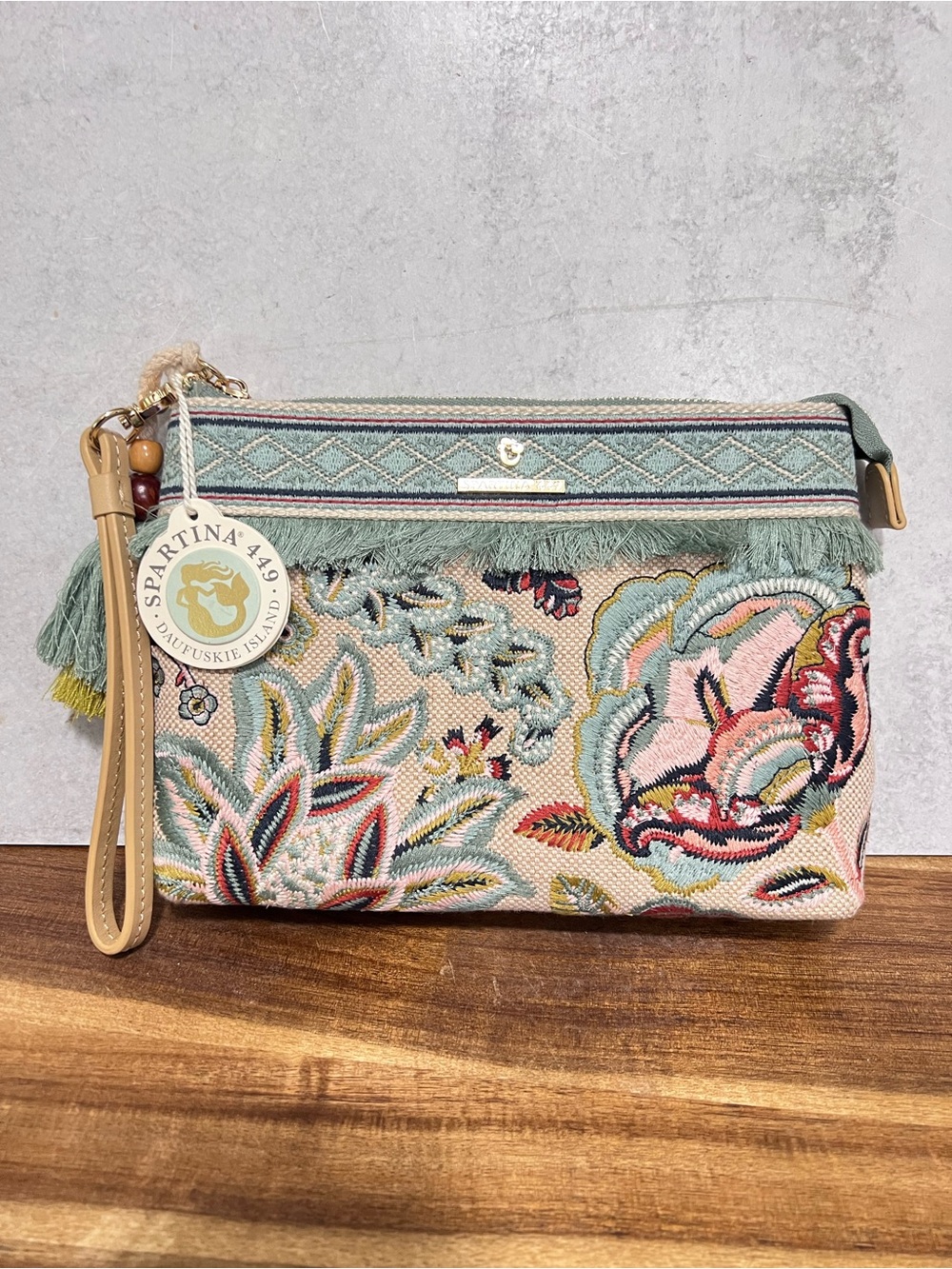 Spartina 449 Floral Tapestry Wristlet in Sage, Blush & Cream